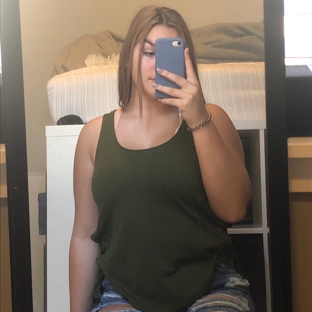Army green tank top with lace up sides